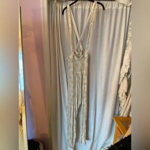 Free People New Romantics Cream & Gold Sequined Overalls size Woman’s Small